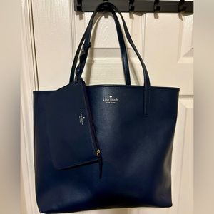 Kate Spade Blue Reversible Tote with Attached Coin Wallet